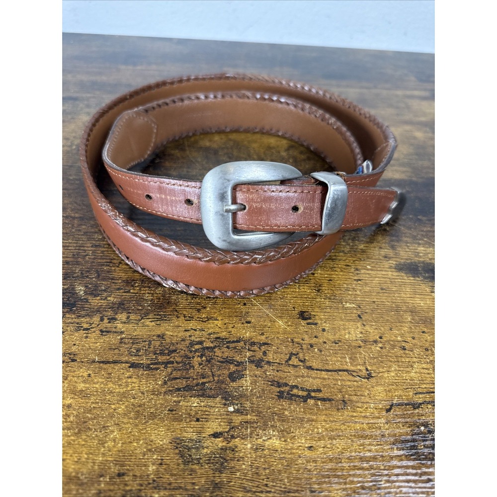 Vintage Stetson Belt Mens 42/44 Rust Brown Leather Wrapped Edge Western Retro
